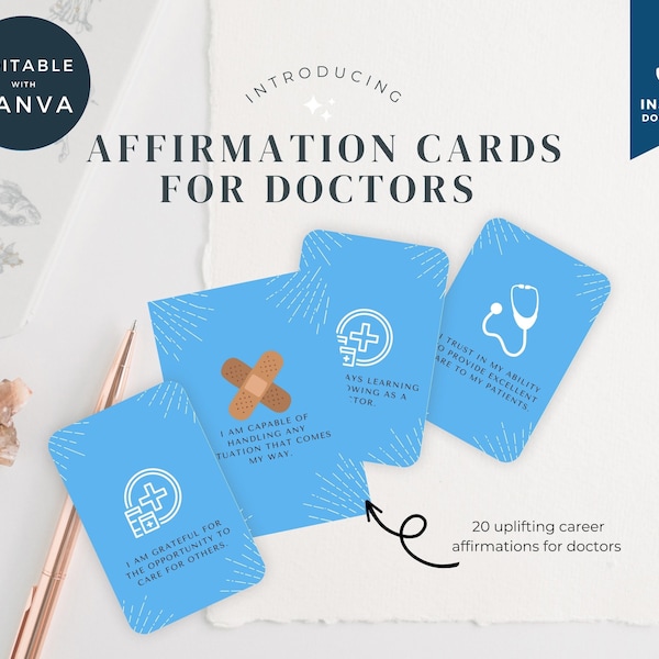 Doctor Affirmation Cards, Canva Medical Templates, Printable Affirmation Deck, Digital GP Affirmation Cards, Medical Profession Tools