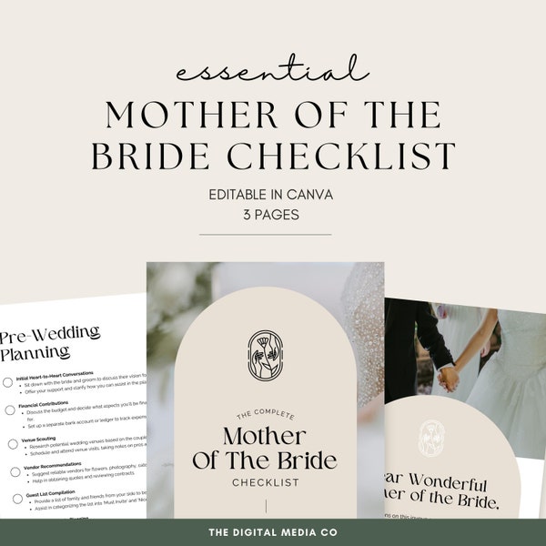 Mother of the Bride Checklist | Printable Wedding Day Check List | MOB Planner | Digital Canva Bridal Sheet | Marriage To-do Printable