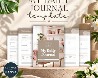 Daily Journal Printable, Editable Canva Journal Template, Self Care Wellness Journal, Gratitude Journal PDF, Instant Download