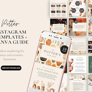 Potter Gallery Instagram Templates, Pottery Studio Marketing Plan, Ceremics Social Media Posts, Canva Templates For Artists