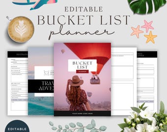 Editable Bucket List Planner | Travel + Adventure Journal | Printable Canva Template | Goal Setting & Vacation Organizer | Instant Download