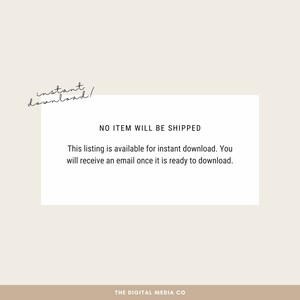 May include: Text on a white background with a brown border. The text reads "NO ITEM WILL BE SHIPPED. This listing is available for instant download. You will receive an email once it is ready to download." The text "instant download!" is handwritten in black ink at the top of the image.
