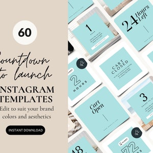 製品発売 Instagram テンプレート、Canva 編集可能な投稿、新製品カウントダウン、コース発売マーケティング、カートオープンのお知らせ、ミントトーン