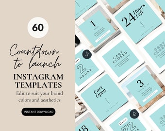 Product Launch Instagram Templates, Canva Editable Posts, New Product Countdown, Course Launch Marketing, Cart Open Announcement, Mint Tone