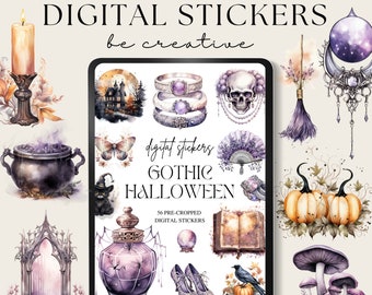 Gothic Halloween Digital Stickers, Goodnotes Celestial Stickers, Png Witchy Woo Planner Stickers,  Fantasy Stickers, Mystic Decorations