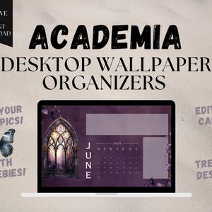 Academia Themed Desktop Wallpaper Organizers | Aesthetic Laptop Background | Neutral Minimal Desktop Organizer | Canva Digital Download