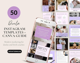 Doulas Instagram Templates, Midwives Marketing, Birth Coach Social Media Posts, Canva Templates For Health Workers and Lactation Nurses