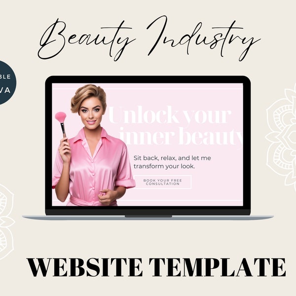 Beauty Industry Canva Template, Canva Website Template, Canva Makeup Artist Page, MUA Website Template, Editable Canva Beauty Salon Site