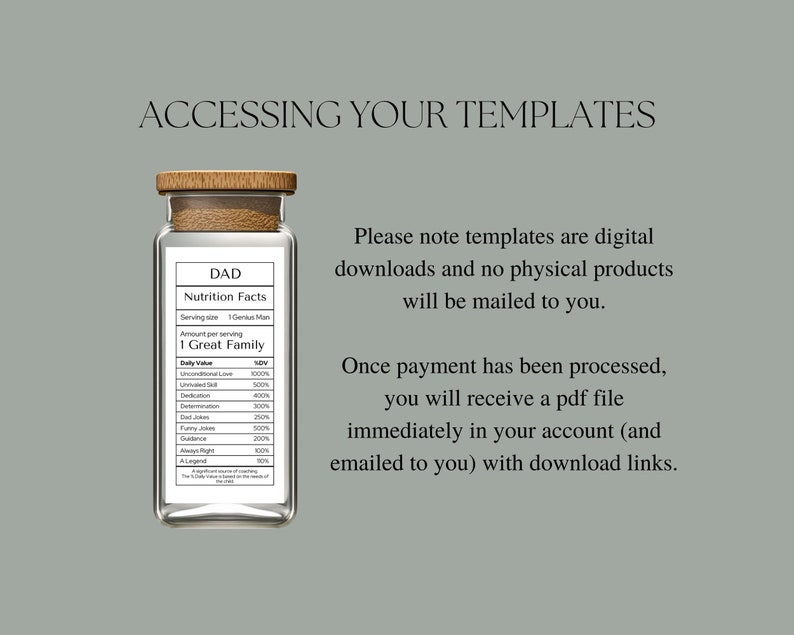 Dad Nutrition Facts Printable DIY Present Canva Templates Etsy