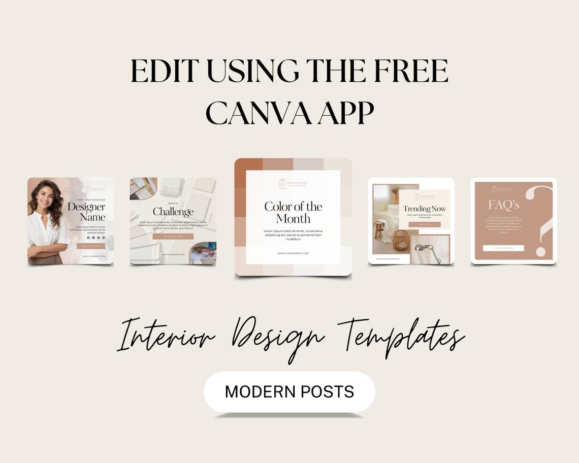 Modern Interior Design Instagram Templates | 20 Canva Editable Posts ...