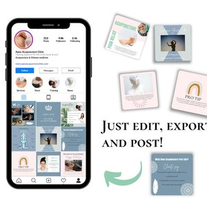 May include: A screenshot of a mobile phone displaying a social media profile for Apex Acupuncture Clinic. The profile includes a grid of images showcasing acupuncture treatments, including a person receiving acupuncture, a close-up of needles, and a person meditating. The text "PRO TIP" is visible on one of the images. The profile also includes a call to action to "Follow" the clinic.