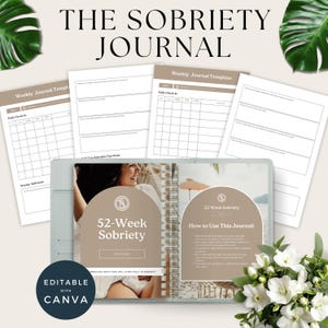 Sobriety Journal, Recovery Tracker, Daily Reflection Journal, Addiction Recovery PDF, Sober Life Planner, Instant Download, Canva Template