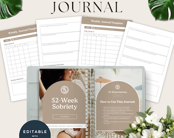 Sobriety Journal, Recovery Tracker, Daily Reflection Journal, Addiction Recovery PDF, Sober Life Planner, Instant Download, Canva Template