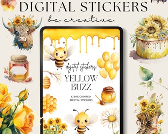 Yellow Buzz Digital Planner Stickers | Digital Sticker Book | Goodnotes Stickers | Bee Sunflower Stickers | Goodnotes Planner | Ipad Bright