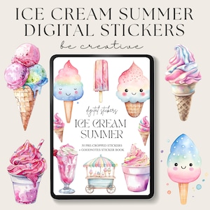 IJs zomer digitale dagboekstickers, seizoensstickercollectie, Goodnotes-stickerset, ijsstickers, sticker zomerplanner