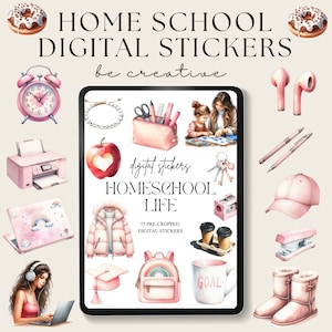 Digitale plannerstickers Terug naar school, stickers educatieve Goodnotes, png-stickers leraar, planner voor notities, download in de klas