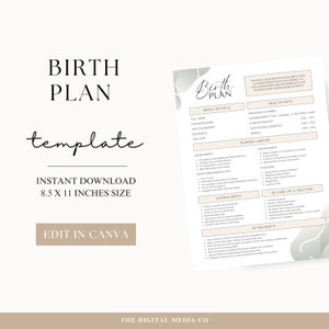 Birthing Plan Template | Birth Plan Instant Download | Editable Canva Template | Pregnancy Plan Editable | Pregnant Planning | Birth Coach