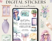 Content Creator Digital Planner Stickers, Goodnotes Stickers, Girl Boss Stickers, Notability Planner, Pastel Every Day Stickers, Png Sticker