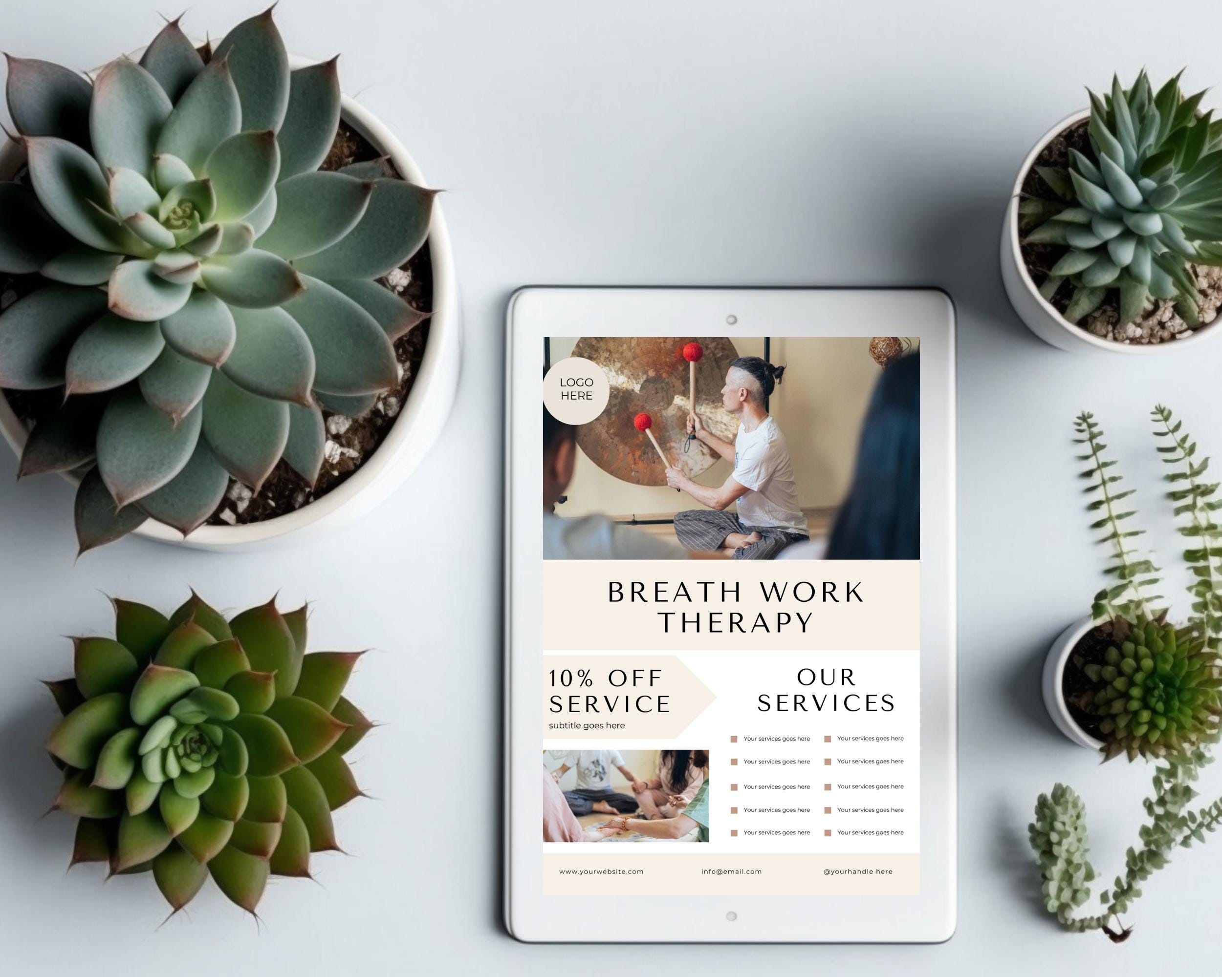 Breathwork Therapy Flyer, Breath Work Price List, Healer Canva Template, Healing Services ...