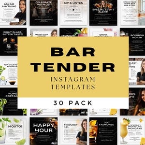 Bar Tender Template, Barman Beiträge, Restaurant Inhalte, Cafe Marketing, Canva Social Media, Event Promotion Grafiken, Mobile Barkeeper