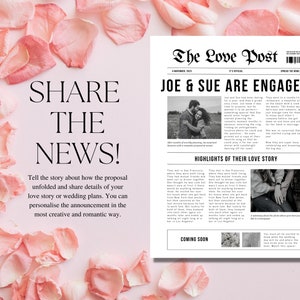 Canva Newspaper Template, Editable Newspaper, Editable Engagement Announcement, Unique Wedding Decor, Personalized Canva Photo Template