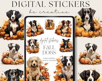 Fall Dogs Digital Planner Stickers, Puppy Digital Stickers, Goodnotes Stickers, Canine Animal Stickers, Notability Embellishments, Pet PNG