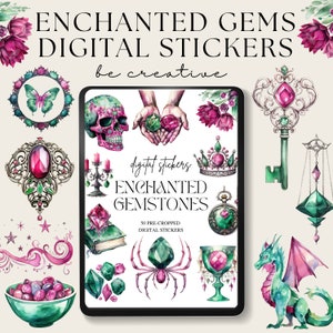Enchanted Gemstones Digital Stickers, Goodnotes Magic Stickers, Gem Stone Planner, Downloadable Ipad Stickers, Png Witchy Woo Stickers