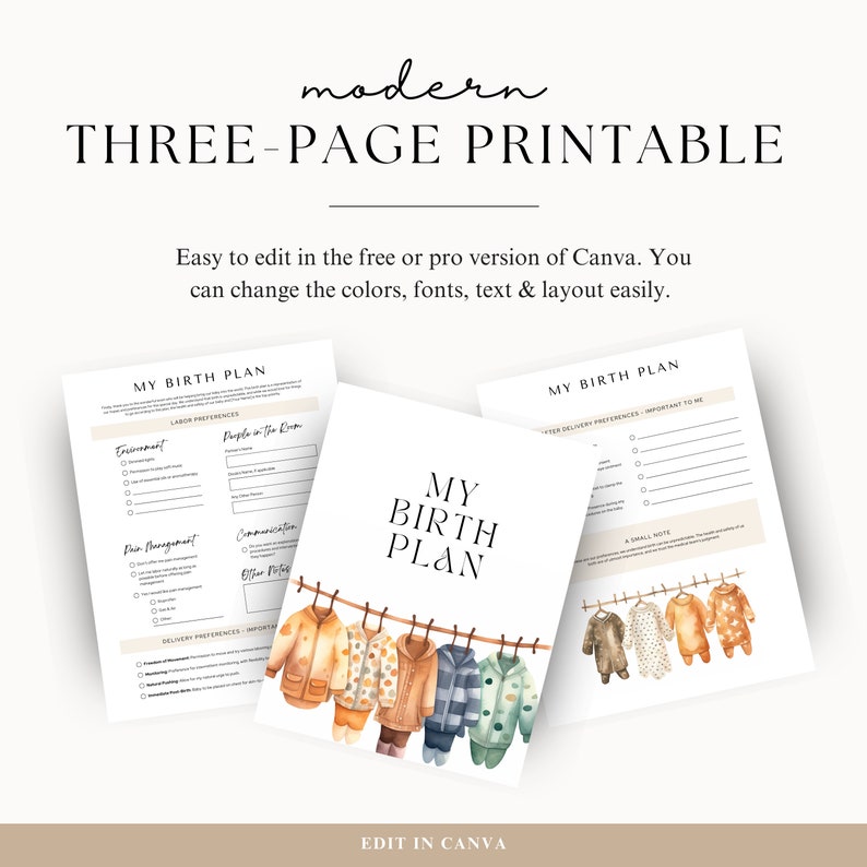 Modern Page Birth Plan Template | Instant Download for Moms | Editable ...