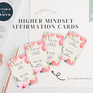 Plantillas de tarjetas de afirmación Canva, frases positivas, tarjetas de sabiduría imprimibles, tarjetas de afirmación de autoestima con diseño floral editables