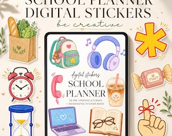 School Planner Digital Stickers, Back to School PNG Clipart, Student Study Planner, Classroom Scrapbooking, Teacher Journal Sticker Kit