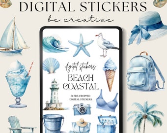 Beach Coastal Digital Journal Stickers, Oceanic Sticker Collection, Goodnotes Sticker Set, Ocean Stickers, Summer Diary Planner Stickers