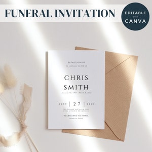 May include: A white funeral invitation card with black text. The invitation reads "Please join us to celebrate the life of Chris Smith, January 12, 1982 - March 3, 2023. Sept 27, 2023, at two o'clock in the afternoon, Melbourne Victoria, drinks to follow."