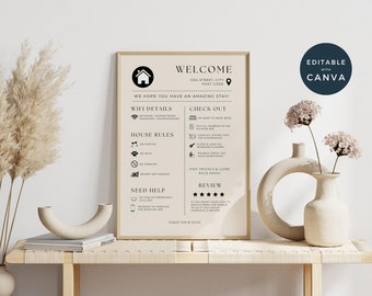 Welcome Sign for Airbnb Hosts, Vacation Rental Printable, Guest Arrival Poster, Template for VRBO, Things to Know, Beach House Rules, Wifi