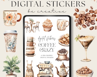 Kaffeeliebhaber Digitale Planer Aufkleber | Digitales Sticker-Set | Goodnotes-Aufkleber | Latte Aufkleber | Koffein PNG Scrapbooking Dekorationen