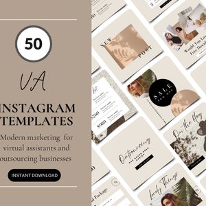 50 Virtual Assistant Instagram Templates, VA Marketing, Virtual Assistant Social Media, Modern Canva Templates For VAs and PAs, VA Marketing