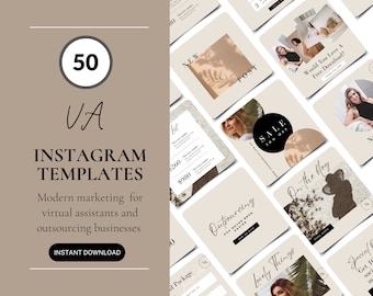 50 Virtual Assistant Instagram Templates, VA Marketing, Virtual Assistant Social Media, Modern Canva Templates For VAs and PAs, VA Marketing