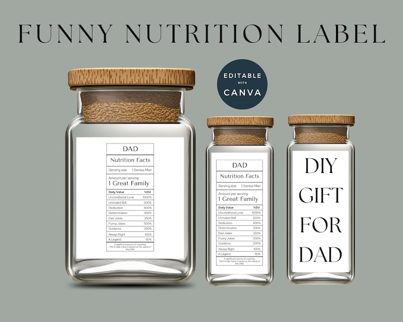 Dad Nutrition Facts Printable DIY Present Canva Templates Etsy