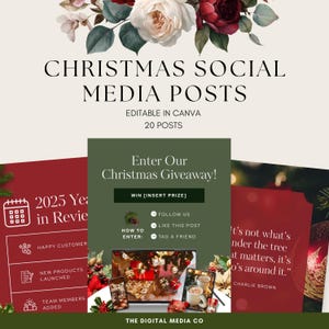 Christmas Social Media Templates | Canva Editable Holiday Instagram Posts | 20 Christmas Marketing Graphics