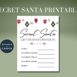 Lista secreta de deseos de Navidad de Papá Noel, Navidad imprimible, Ideas de regalos, Intercambio de regalos, Fiesta de Navidad en la oficina, Descargable, Ideas para fiestas en la oficina