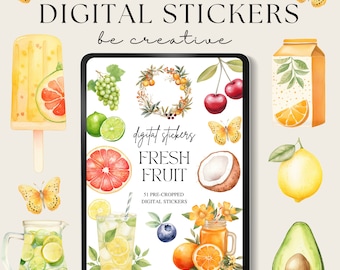 Adesivos digitais de frutas, adesivos de frutas Goodnotes, planejador de notabilidade, PNGs de alimentos saudáveis, adesivos de fazendeiros, enfeites de jardinagem, artesanato