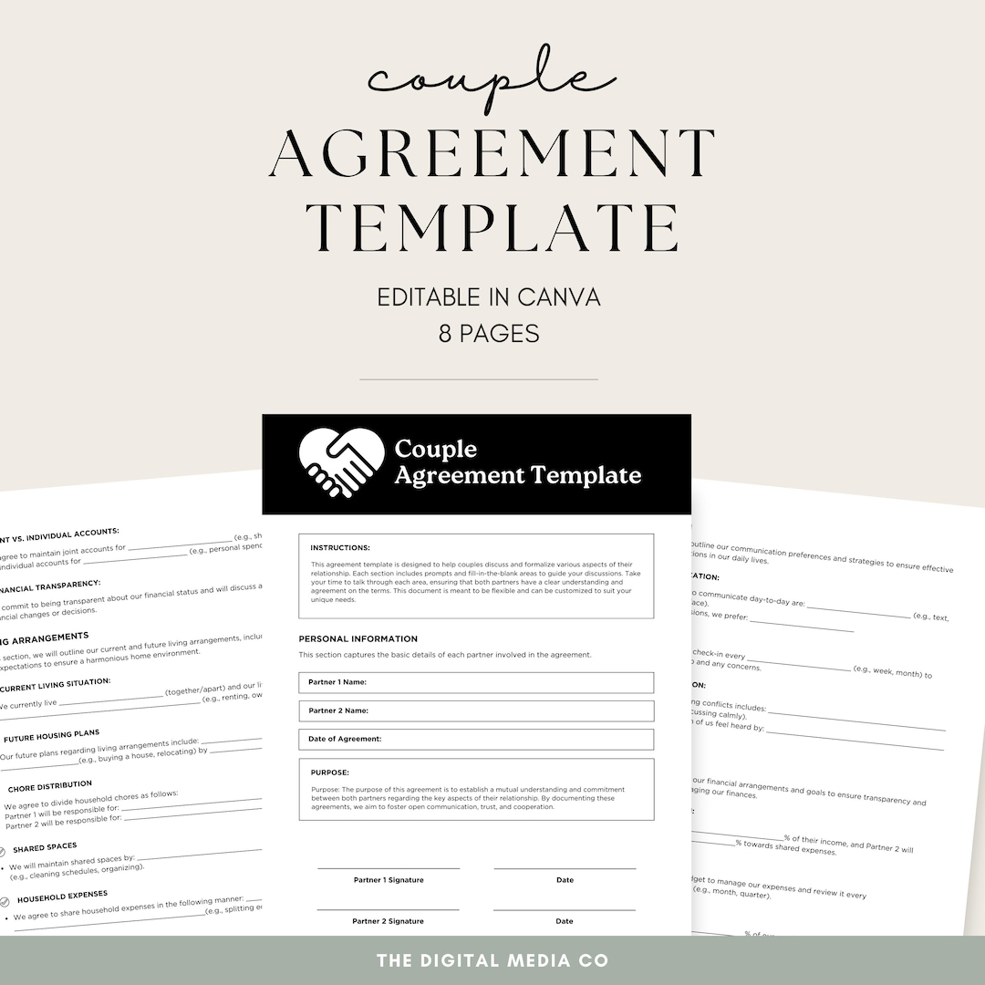 Couples Agreement, Printable Partners Contract, Digital Canva Lovers ...