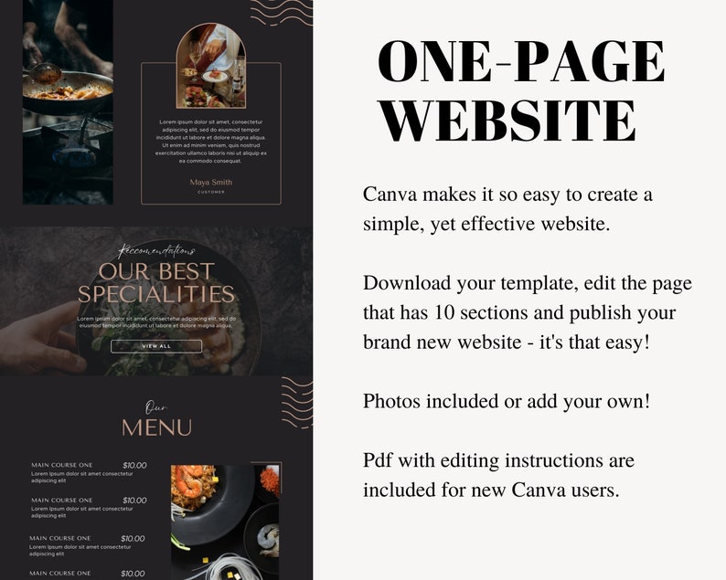 Restaurant Canva Template, Canva Website Template, Canva Food and ...