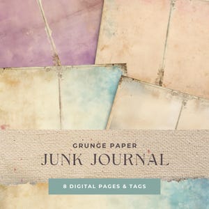 Pastel Grunge Paper Junk Journal, Horizontal Filler Pages, Landscape Sheet, Digital Junk Journal, Printable Papers Kit Supplies, Journaling