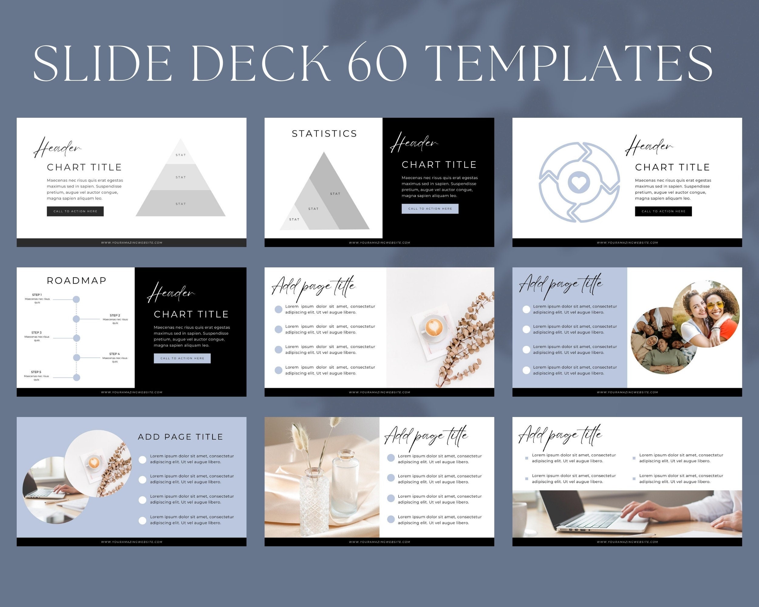 60 Slide Deck Presentation, Canva Presentation Template, Social Media ...