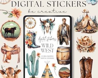 Wild West Digital Planner Stickers, Cowboy Digital Stickers, Goodnotes Stickers, Notability Pngs, Ranch Life Planning, Western Sticker Set