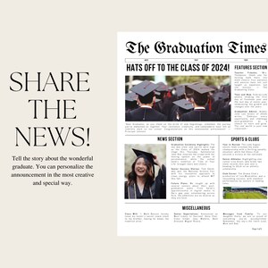 Graduation Newspaper Template, Editable Canva Flyer, Education Printable, Graduate Announcement, Student Congratulations Sheet, News Paper