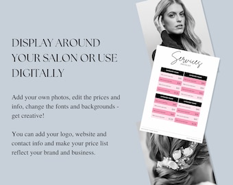 Price List Salon Template Canva, Price Sheet, Pricing List for Salon,  Price List For Beauty Business, Instant Download, Nail Salon Canva