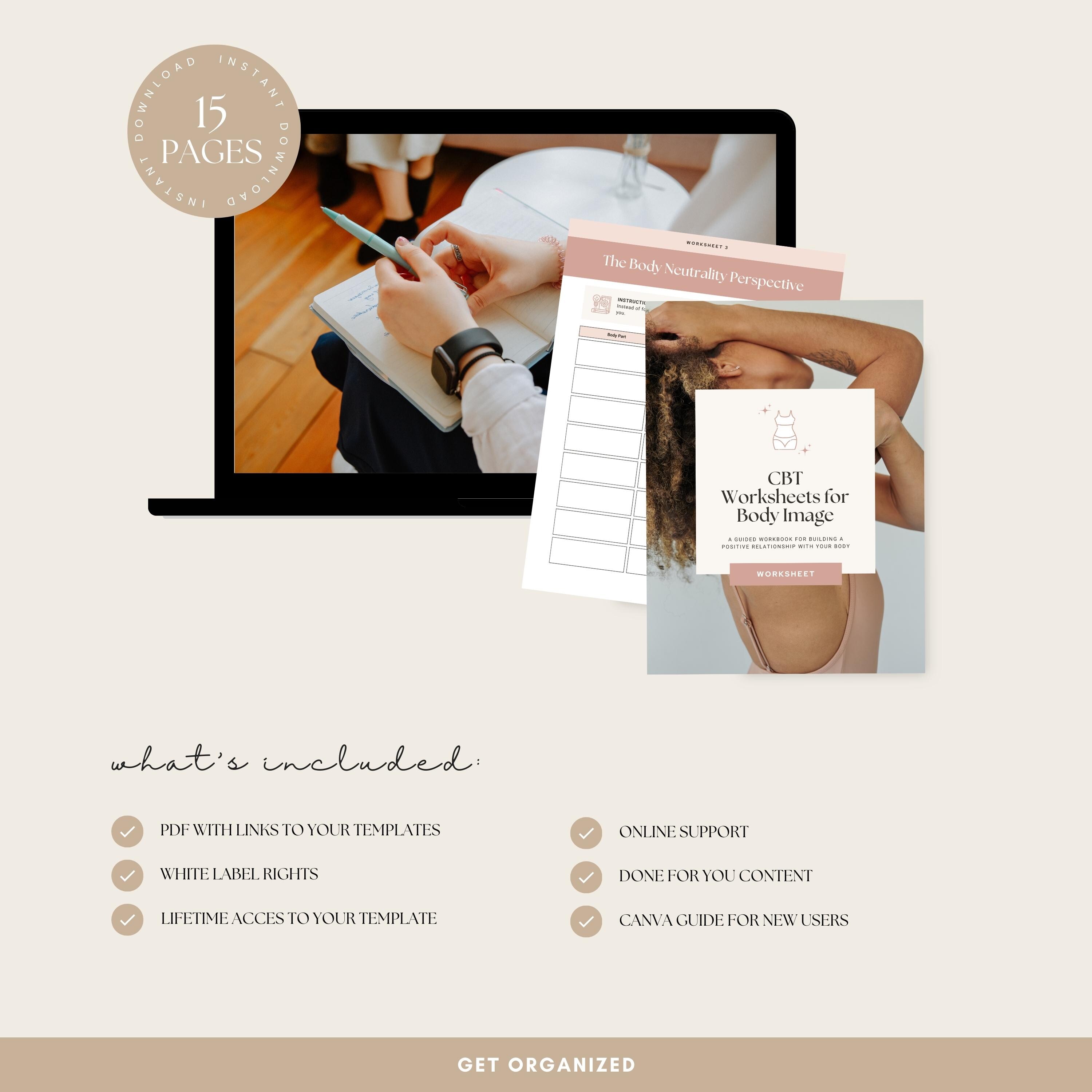 CBT Body Image Worksheets | Printable Therapy Workbook | Self-esteem ...