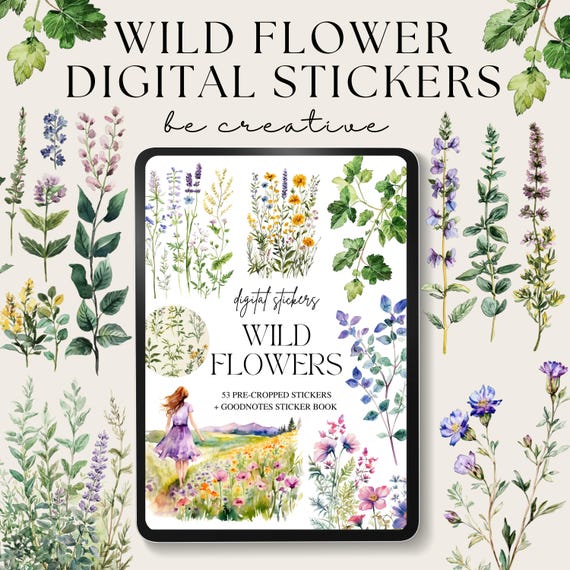Wild Flower Digital Stickers, Goodnotes Floral Stickers, Plant Stickers, Goodnotes Planner Collection, Notability Ipad Set, Png Stickers