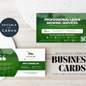 Rasenmähen, Service Visitenkarte, druckbare Landschaftsbau Co Biz Karte, Canva Visitenkarte Vorlage, sofortiger digitaler Download, doppelseitig